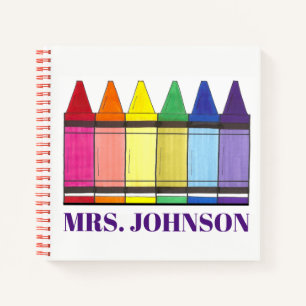 Rainbow Crayons Personalised School Art Teacher Notebook