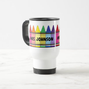 Rainbow Crayons Personalised School Art Teacher Travel Mug