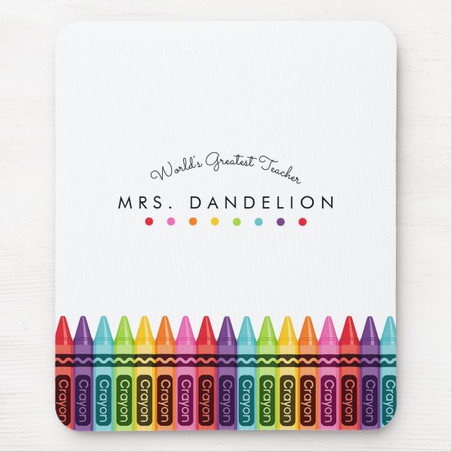 Rainbow Crayons Personalised Teacher Mouse Mat (Front)
