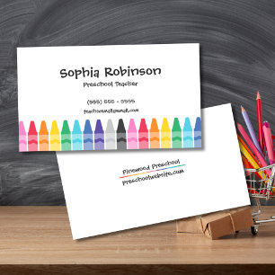 Rainbow Crayons Preschool Elementary Teacher Business Card