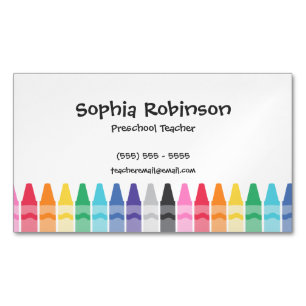 Rainbow Crayons Preschool Elementary Teacher Magnetic Business Card