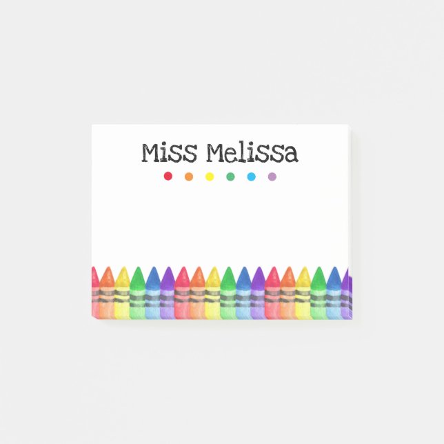 Rainbow Crayons Preschool Teacher Sticky Notes (Front)