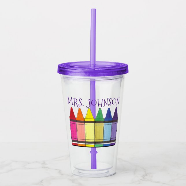 Rainbow Crayons School Art Teacher Education Acrylic Tumbler (Front)