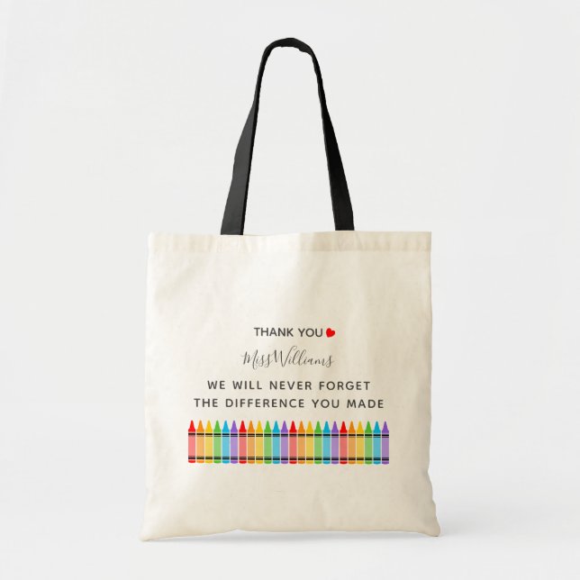 Rainbow Crayons Teacher Appreciation Tote Bag (Front)
