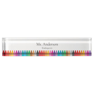 Rainbow Crayons Teacher Name Grade Nameplate