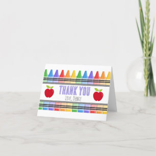Rainbow Crayons Teacher Name Thank You Card