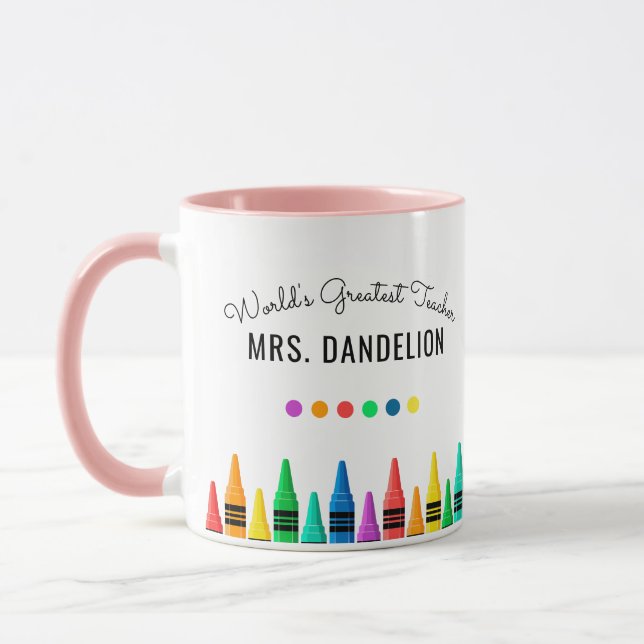 Rainbow Crayons World's Greatest Teacher Coffee Mug (Left)