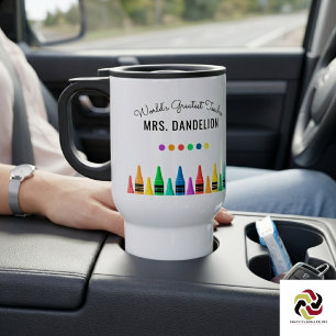 Rainbow Crayons World's Greatest Teacher Coffee Travel Mug