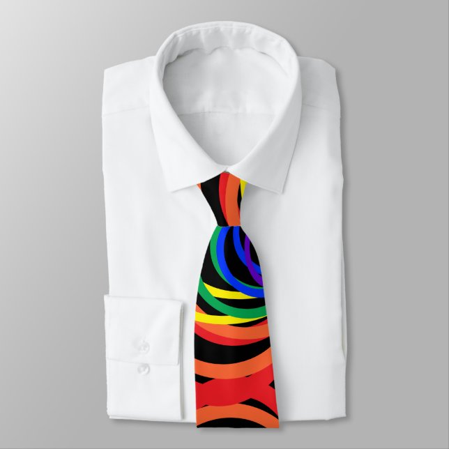 Rainbow Crescent Colors Abstract Pattern Tie (Tied)