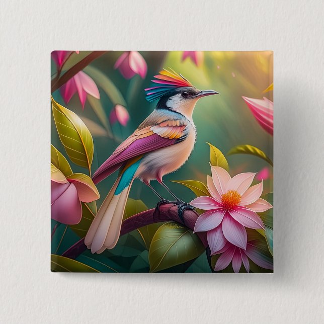 Rainbow crested Jay Fantasy Bird 15 Cm Square Badge (Front)