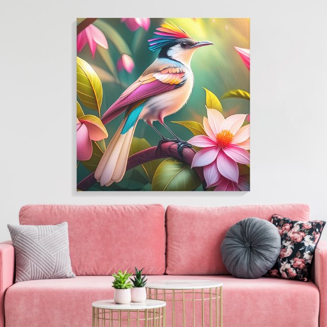 Rainbow crested Jay Fantasy Bird Canvas Print (Insitu(LivingRoom))