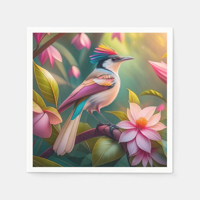 Rainbow crested Jay Fantasy Bird Napkin (Front)