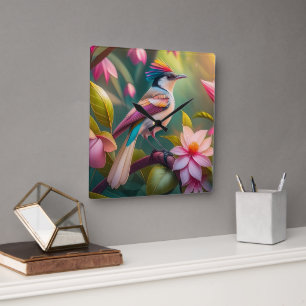 Rainbow crested Jay Fantasy Bird Square Wall Clock