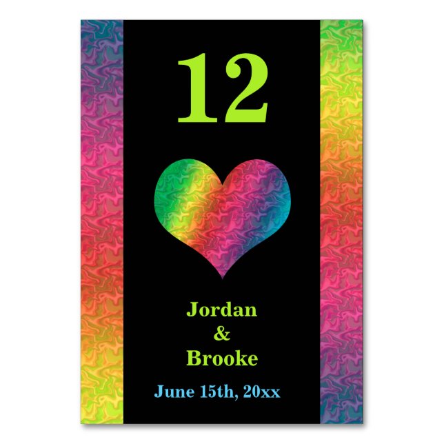 [Rainbow Crinkle Wedding] Heart Bar Menu Black Table Number (Front)