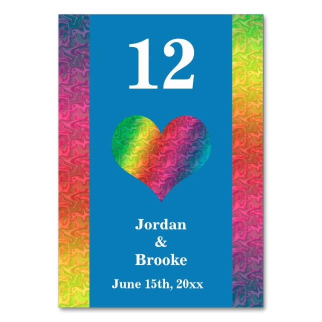 [Rainbow Crinkle Wedding] Heart Bar Menu Blue Table Number (Front)