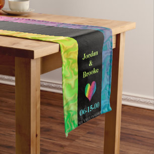 [Rainbow Crinkle Wedding] Heart Butterfly Black Long Table Runner
