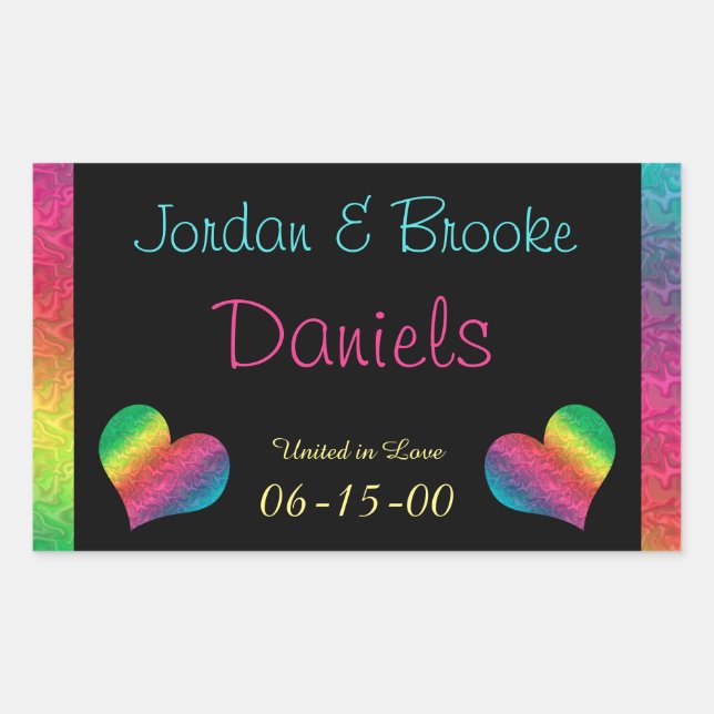 [Rainbow Crinkle Wedding] Heart Butterfly Black Rectangular Sticker (Front)