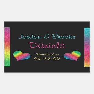 [Rainbow Crinkle Wedding] Heart Butterfly Black Rectangular Sticker