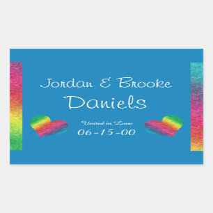 [Rainbow Crinkle Wedding] Heart Butterfly Blue Rectangular Sticker