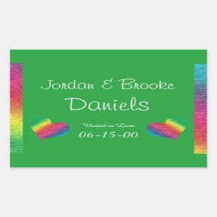[Rainbow Crinkle Wedding] Heart Butterfly Green Rectangular Sticker