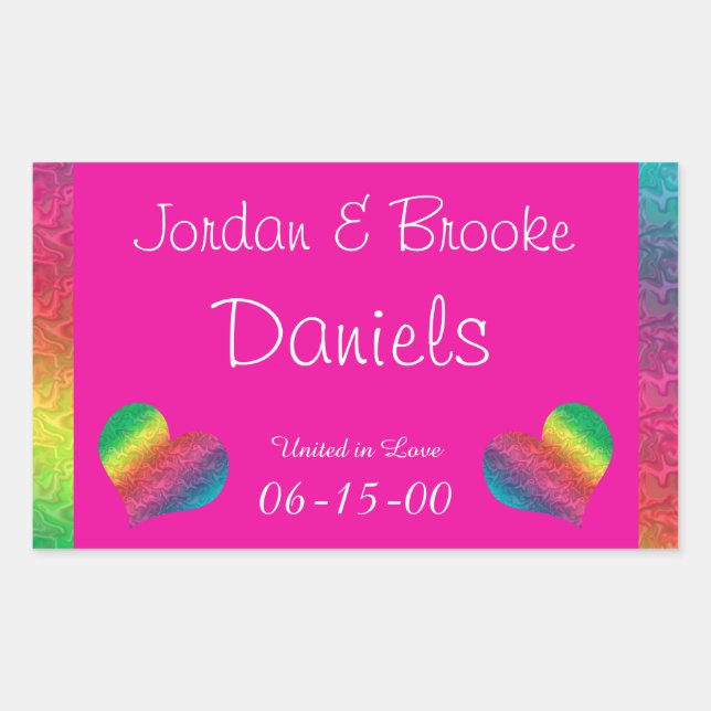 [Rainbow Crinkle Wedding] Heart Butterfly Pink Rectangular Sticker (Front)