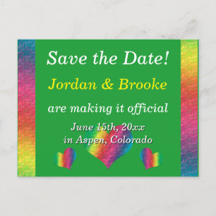 [Rainbow Crinkle Wedding] Hearts Postcard Green