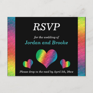 [Rainbow Crinkle Wedding] Hearts RSVP Card Black