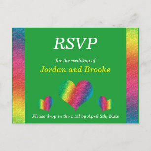 [Rainbow Crinkle Wedding] Hearts RSVP Card Green