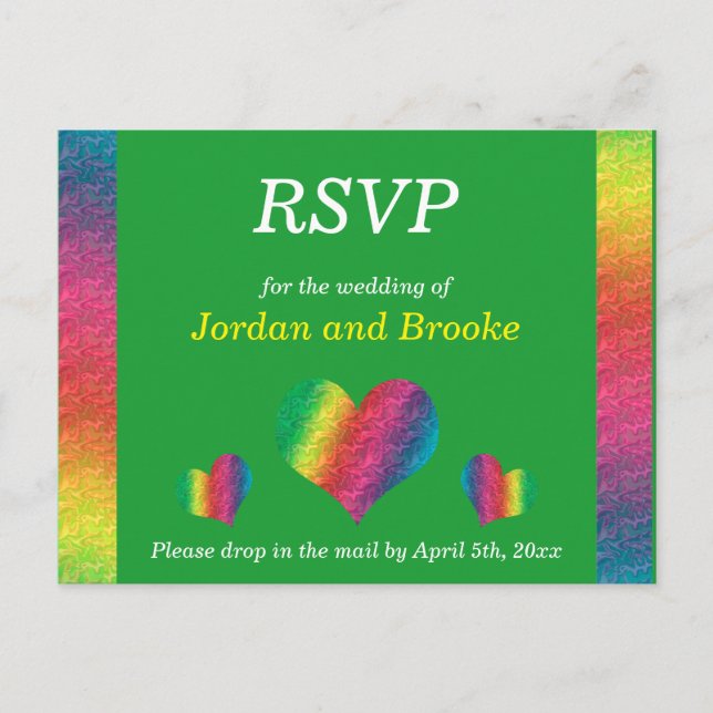 [Rainbow Crinkle Wedding] Hearts RSVP Card Green (Front)