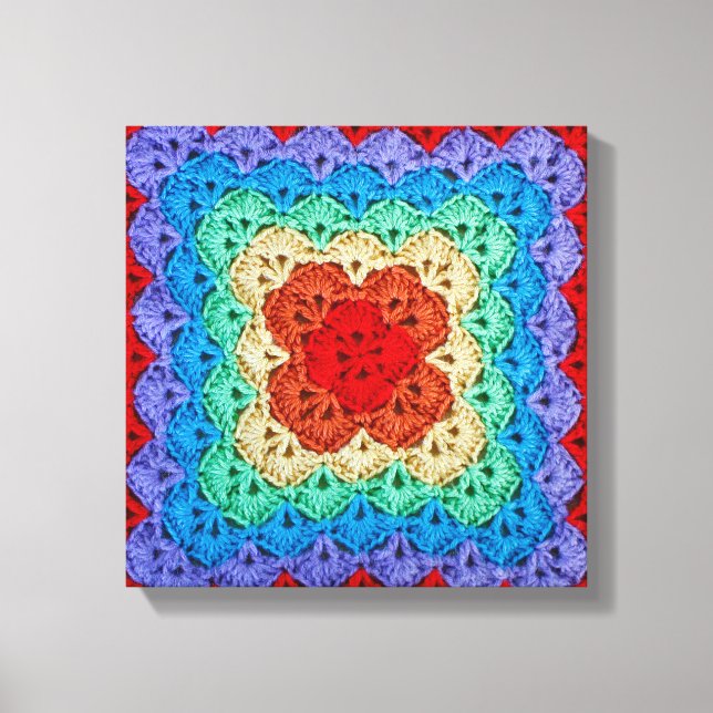 Rainbow Crochet Granny Square Canvas Print (Front)
