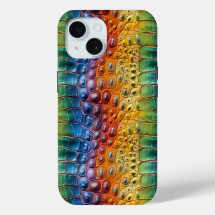 Rainbow Crocodile Leather iPhone 15 Case
