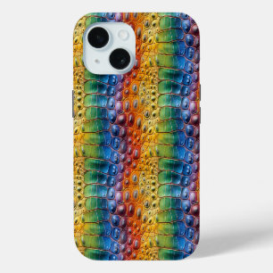 Rainbow Crocodile Leather iPhone 15 Case
