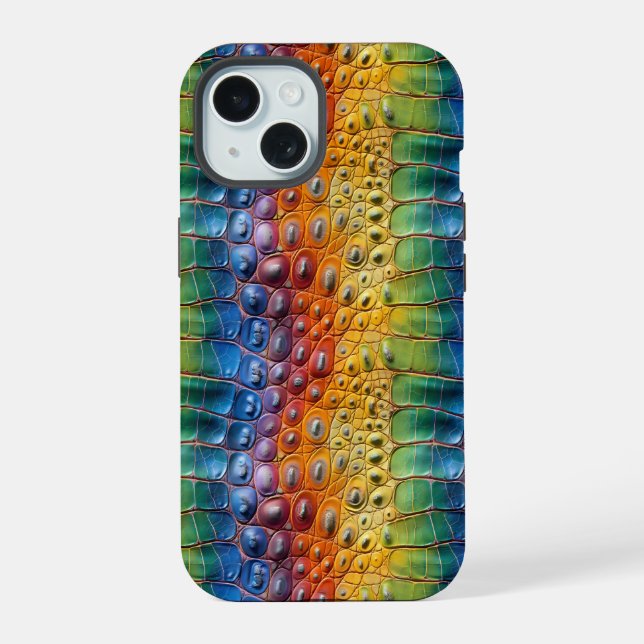 Rainbow Crocodile Leather iPhone 15 Case (Back)