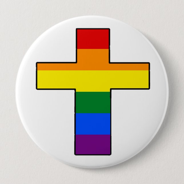 Rainbow Cross 10 Cm Round Badge (Front)