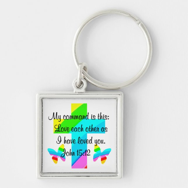 RAINBOW CROSS AND BUTTERFLY JOHN  15:12 KEY RING (Front)