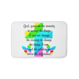 RAINBOW CROSS AND BUTTERFLY SERENITY PRAYER DESIGN BATH MAT