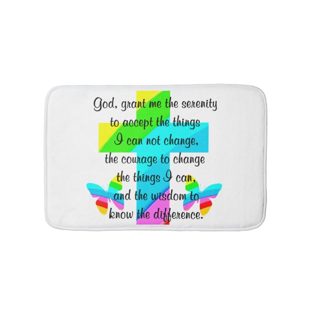 RAINBOW CROSS AND BUTTERFLY SERENITY PRAYER DESIGN BATH MAT (Front)