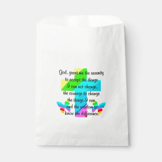 RAINBOW CROSS AND BUTTERFLY SERENITY PRAYER DESIGN FAVOUR BAGS (Front)