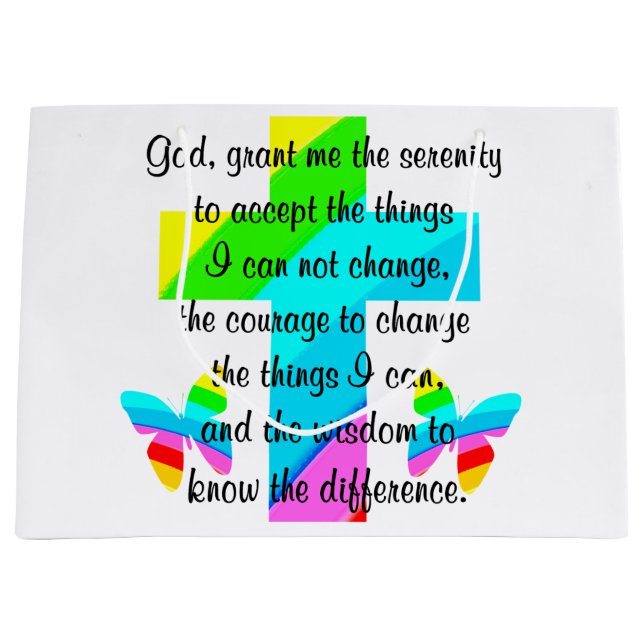 RAINBOW CROSS AND BUTTERFLY SERENITY PRAYER DESIGN LARGE GIFT BAG (Front)