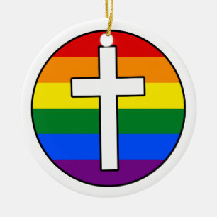 Rainbow Cross Ceramic Tree Decoration