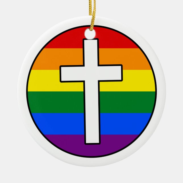 Rainbow Cross Ceramic Tree Decoration (Front)