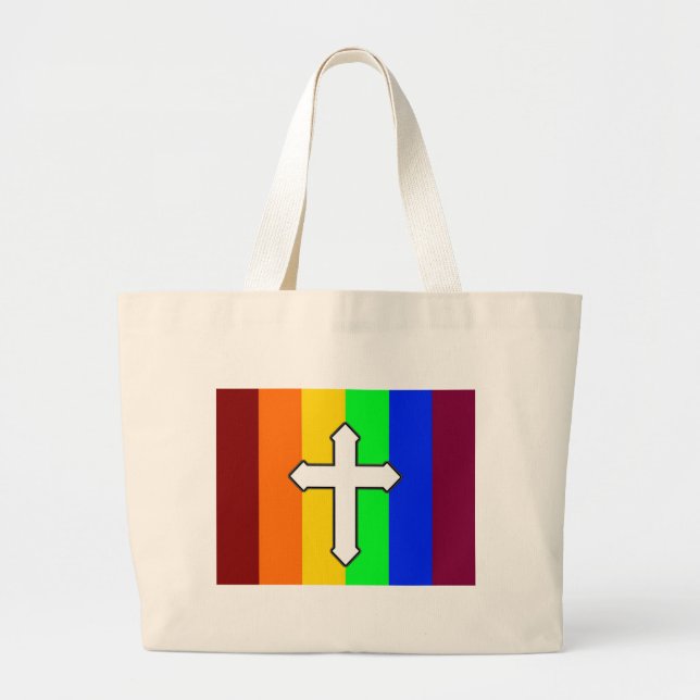 Rainbow Cross ROY G BIV Large Tote Bag (Front)