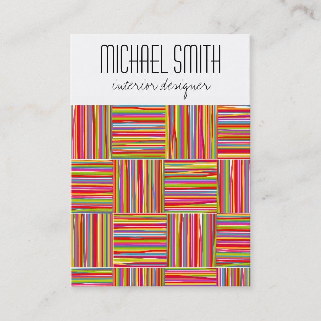 Rainbow crosshatch Interior Designer Business Card (Front)