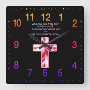 Rainbow Crucifix Cross with funny saying Square Wall Clock