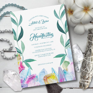 Rainbow Crystal Gems & Leaves Handfasting Invitation
