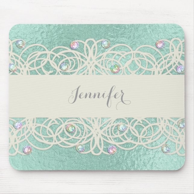 Rainbow Crystals on Mint Green Mouse Mat (Front)