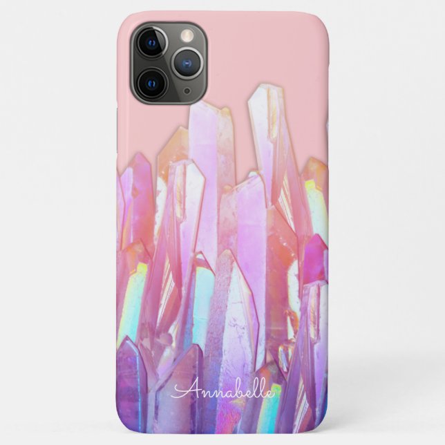 Rainbow Crystals on Pink Case-Mate iPhone Case (Back)