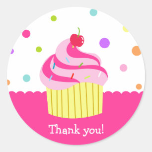 Rainbow Cupake Birthday Thank you Stickers Labels