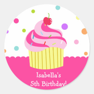 Rainbow Cupcake Birthday Favour Stickers Labels