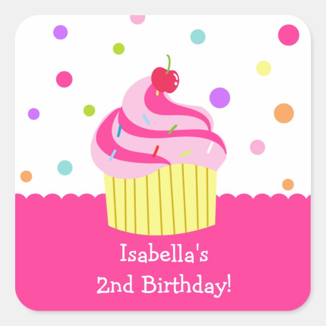 Rainbow Cupcake BIrthday Stickers Labels Thank you (Front)